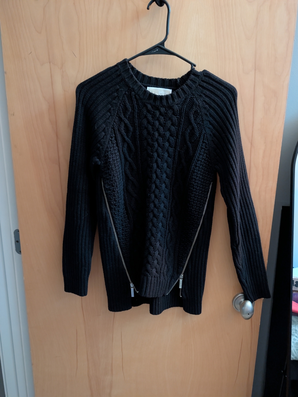 MICHAEL Michael Kors Black Cable-Knit Crewneck Sweater with Side Zips